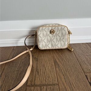Michael Kors Beige Logo Crossbody with Gold Hardware